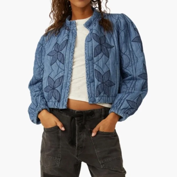 Free People Jackets & Blazers - Free People Quinn Quilted Jacket Denim Indigo Combo Size Small NWT